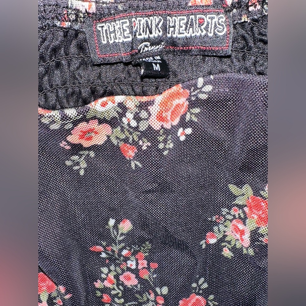 The Pink Hearts Girls Black Floral Long Sleeve Off-Shoulder Jumpsuit Size M - Picture 6 of 6
